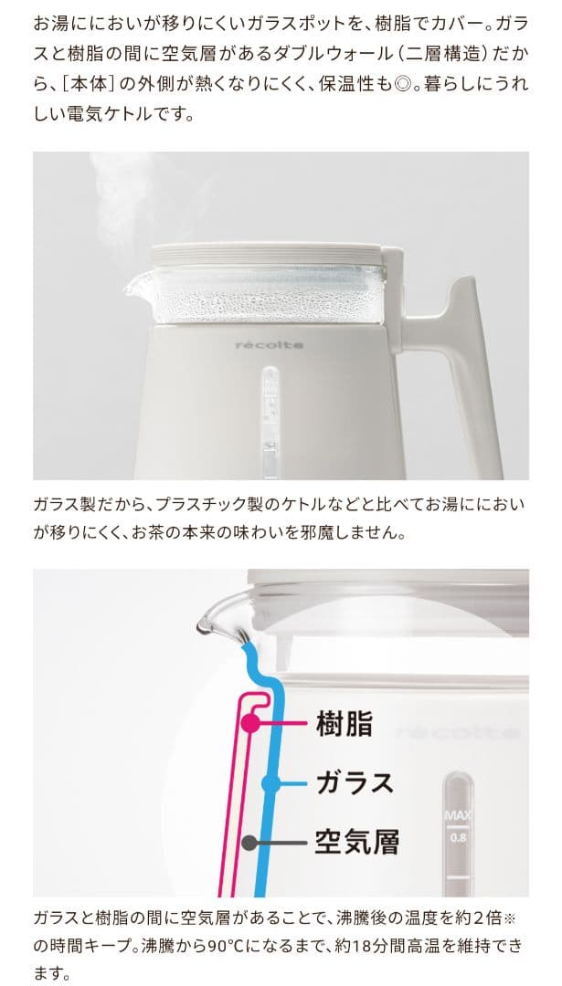 r‘ecolte　レコルト　ダブルウォールガラスケトル　ペールブルー