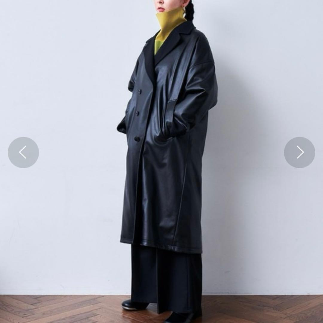 HARE ウーリーテックリバーシブルフェイクレザーコート ブラック　ロングコート