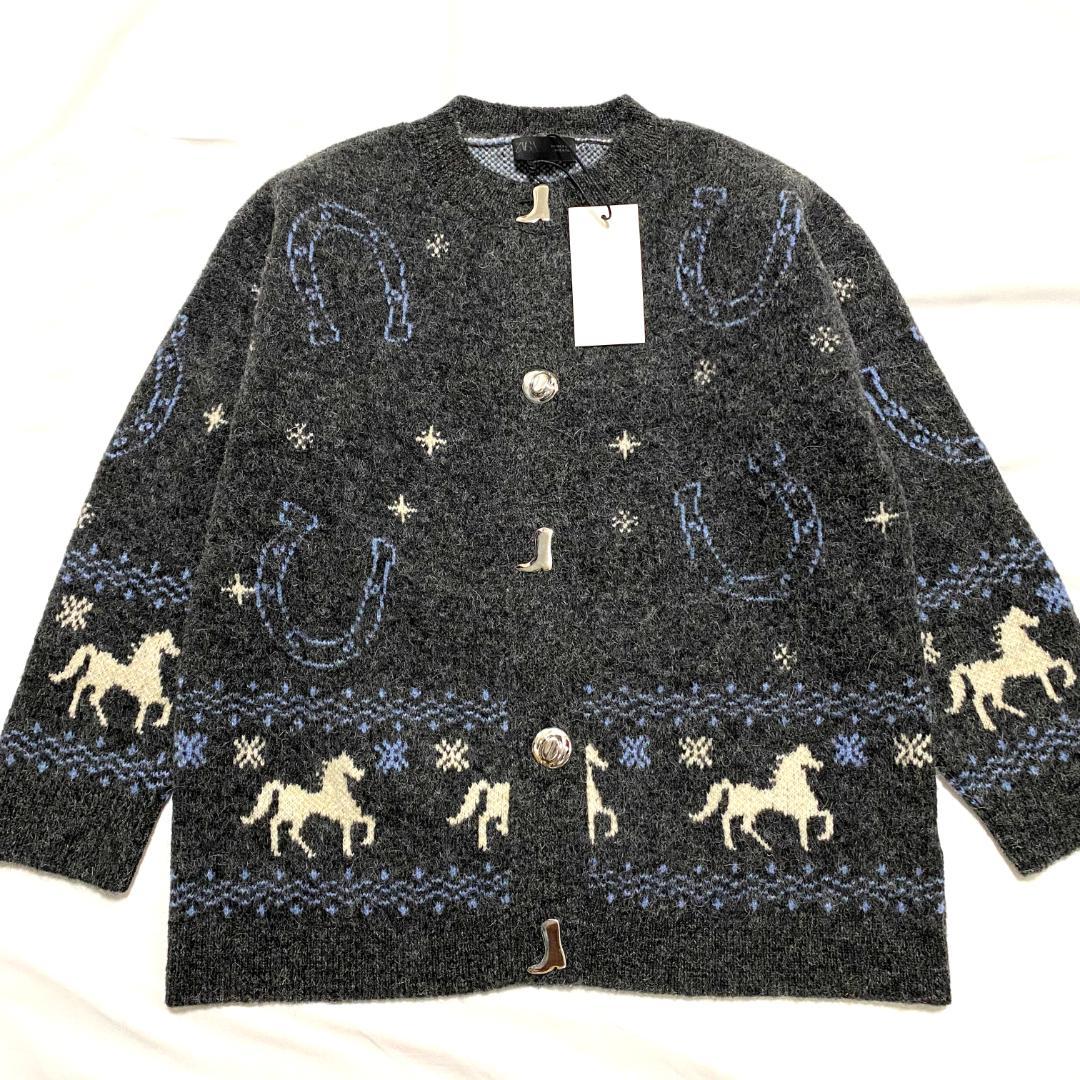 ZARA ジャカードニットボタンカーディガン S 馬柄セーター
