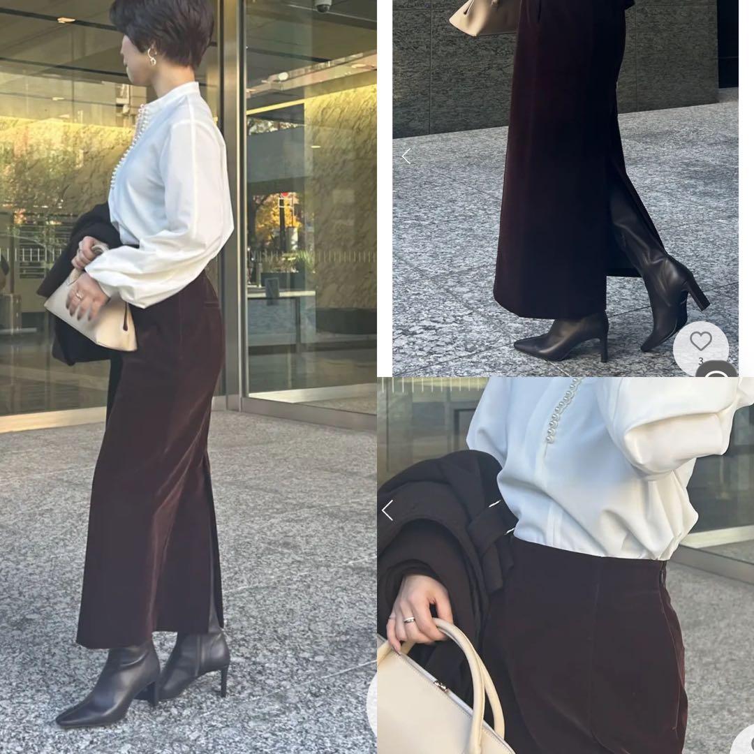 anuans 25AW ベルベットナロースカート ブラウン M