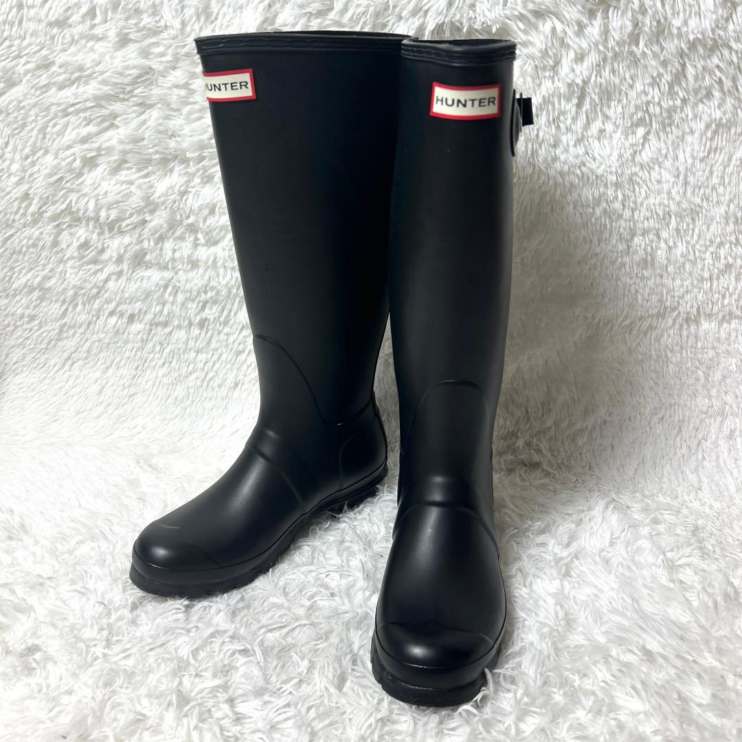 【未使用級】HUNTER レインロングブーツ 長靴 ブラック UK5 24cm