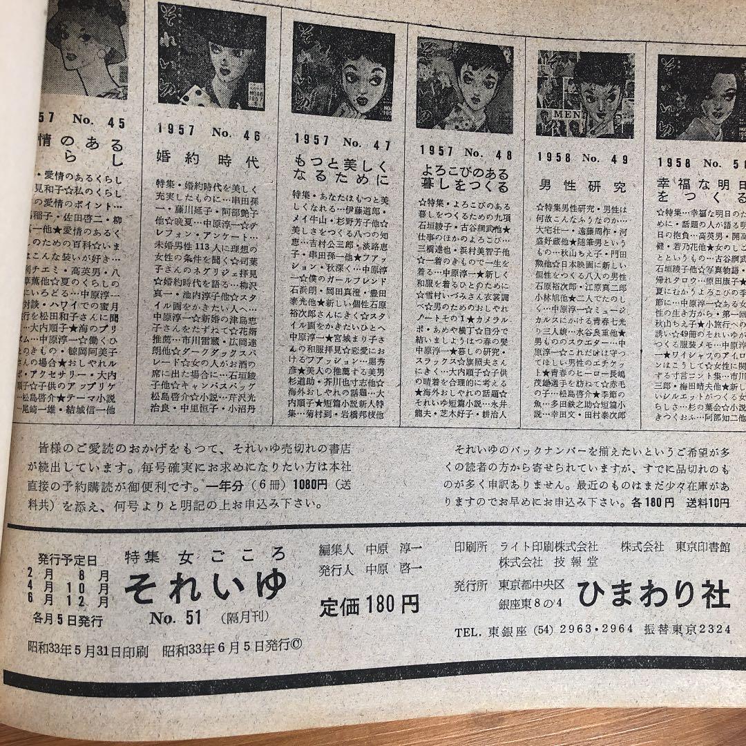 希少！レトロ♫伝説の雑誌　それいゆ　1958年6月号