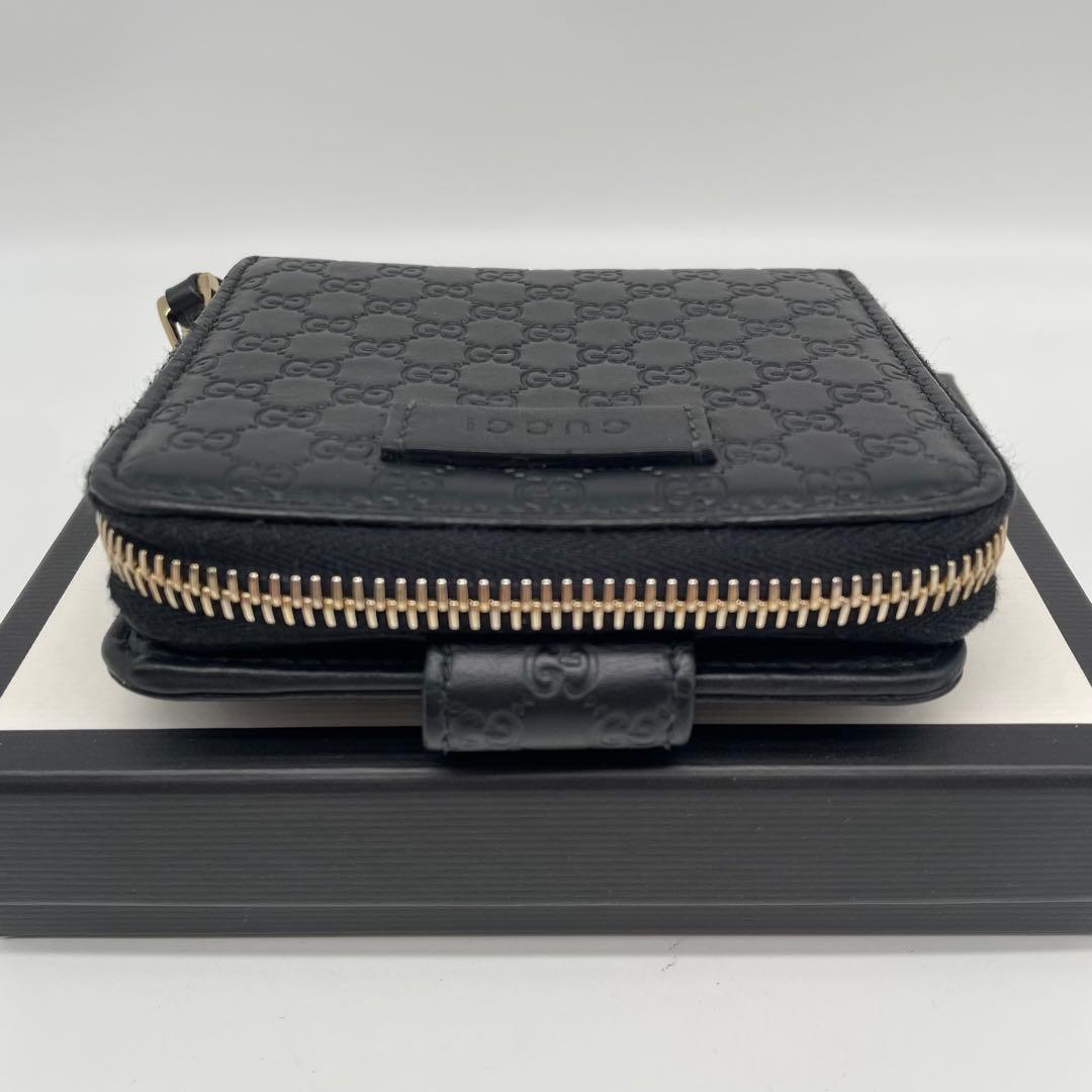 極美品 GUCCI ミディアムウォレット マイクロシマ GG レザー ブラック