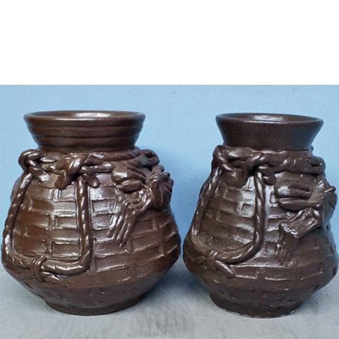 ◎希少な2点！　壺屋焼の名工　『宜保次郎』　蟹タックヮーサー　荒焼壺　未使用品