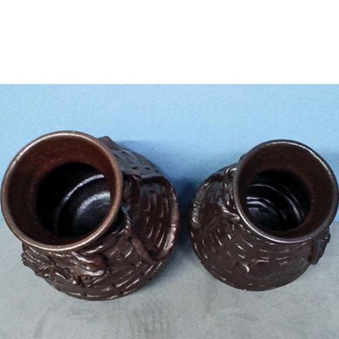 ◎希少な2点！　壺屋焼の名工　『宜保次郎』　蟹タックヮーサー　荒焼壺　未使用品