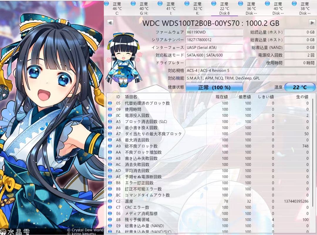 WD M.2 NGFF SSD 1TB ◆使用0時間◆健康状態100%