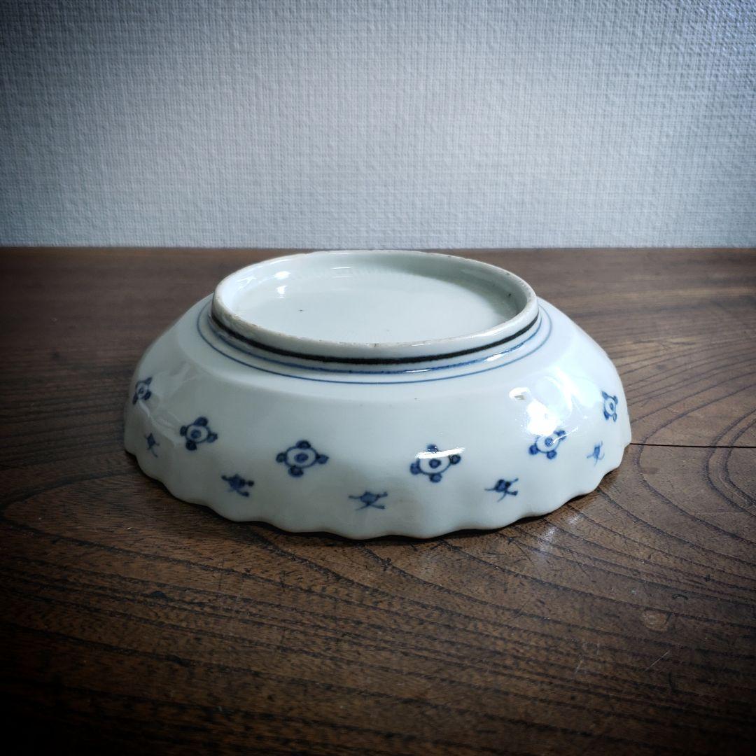 古伊万里　皿　遠景　花鳥　染付　輪花　江戸　明治　家屋　舟　山水　訳あり