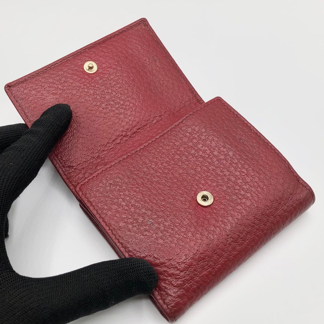 グッチ 二つ折り財布 シェリーライン インターロッキング 金具 レッド レザー