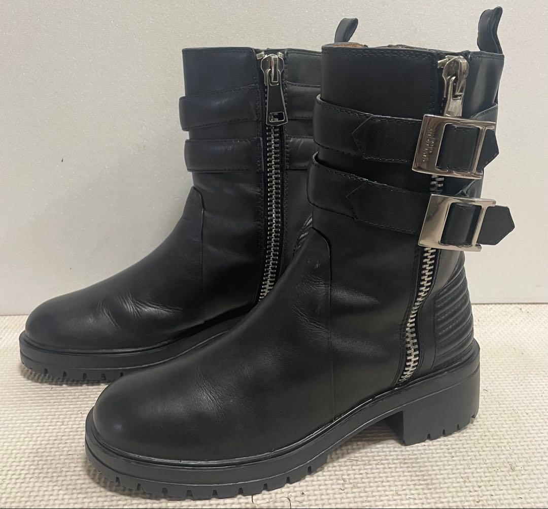 イタリア製GIVENCHYジバンシーWベルトジッパーブーツ35レザー黒