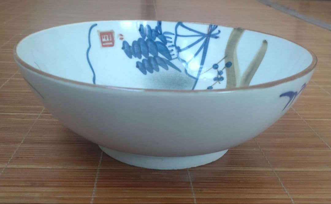 明治期　伊万里焼　染付　深皿　大鉢　中鉢　骨董品　梅　松　扇子　富士　3個セット