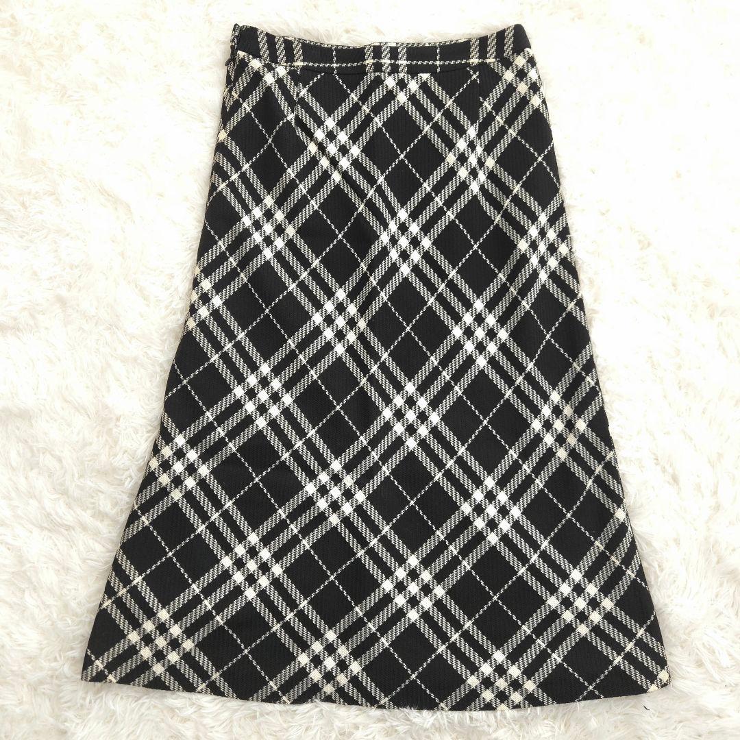 BURBERRY バーバリー 38 M ロング スカート チェック フレア 黒