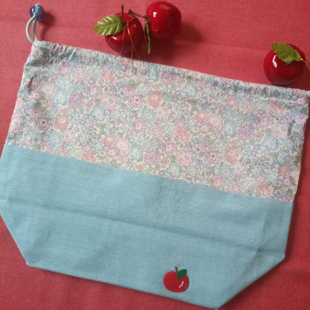 水色　ミシェル❀立体アップリケ付き巾着袋❀ハンドメイド