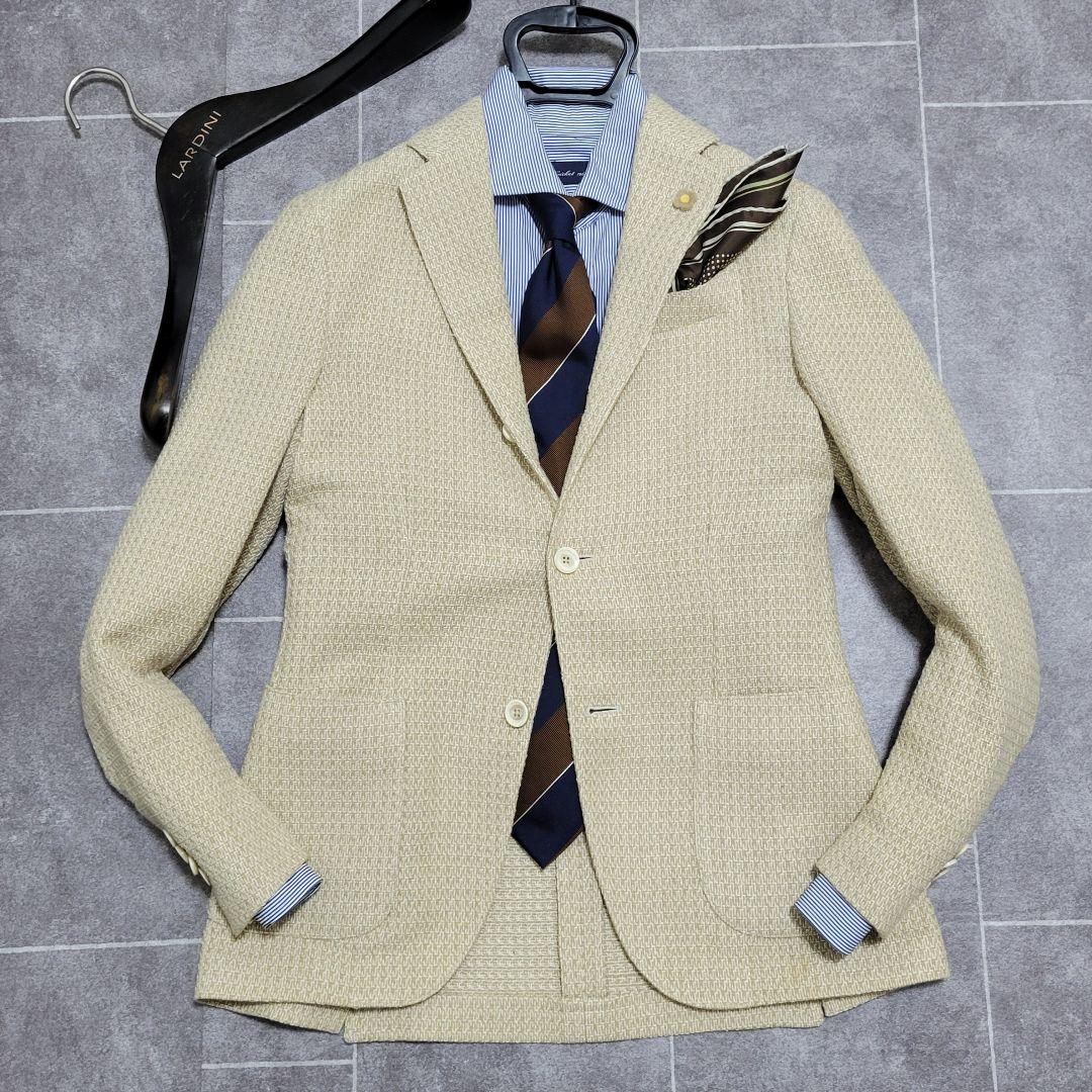 ★アラン様 LARDINI 春夏 シルク 超高級 ベージュ テーラードジャケット