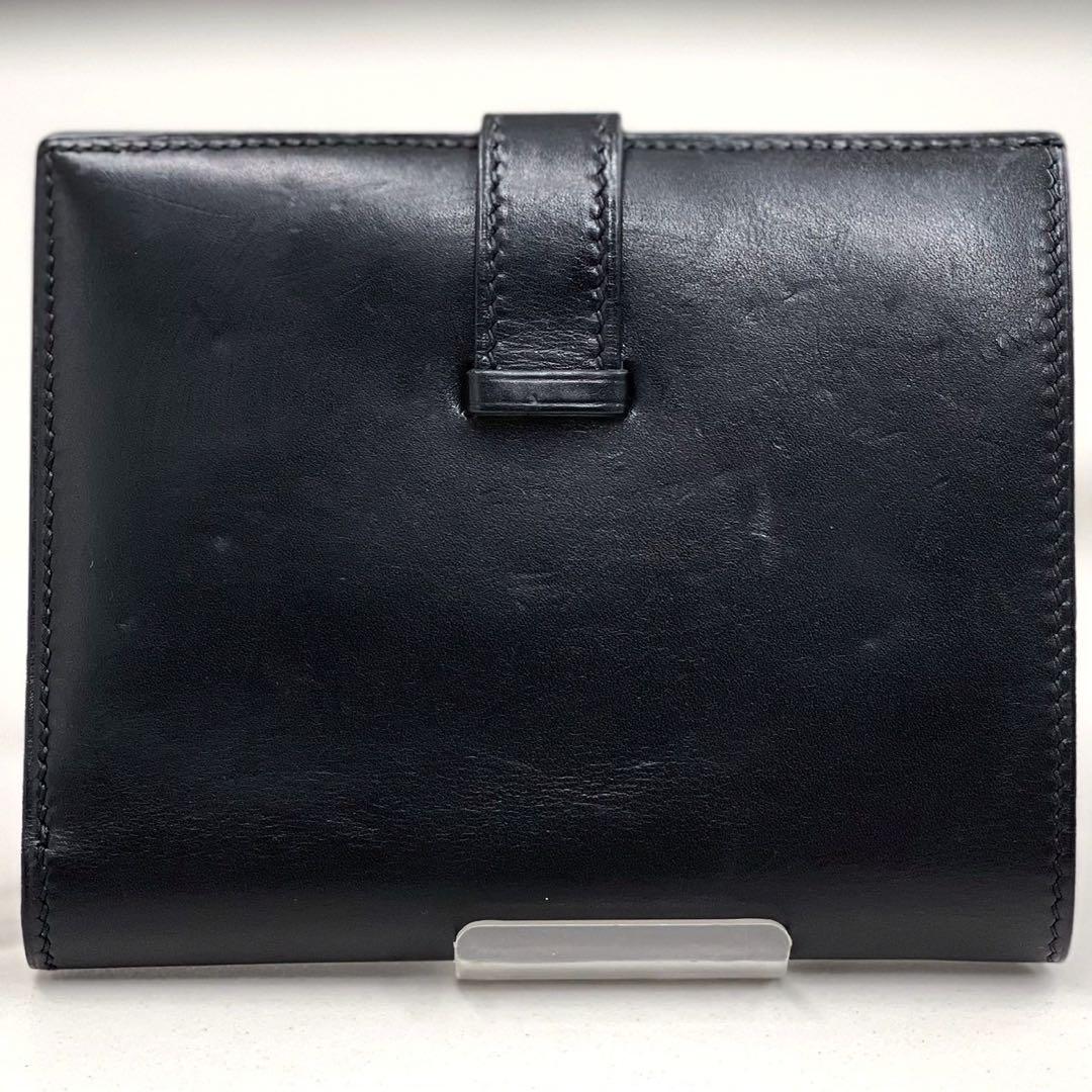 エルメス　ベアンコンパクト　ボックスカーフ　黒　折り財布　□H刻印