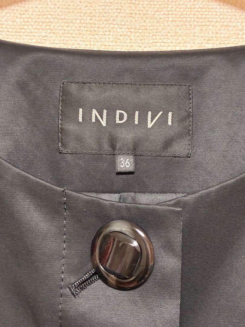 美品★INDIVI スプリングコート ブラック 通勤　フォーマル★光沢ノーカラー