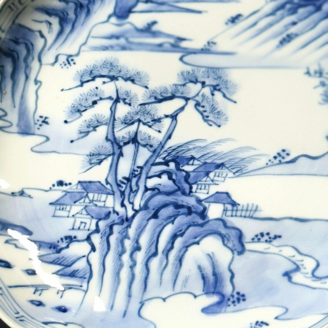 古伊万里 染付皿 25cm 手描き 在銘 作家モノ 古美術 蒐集家放出美品飾り皿