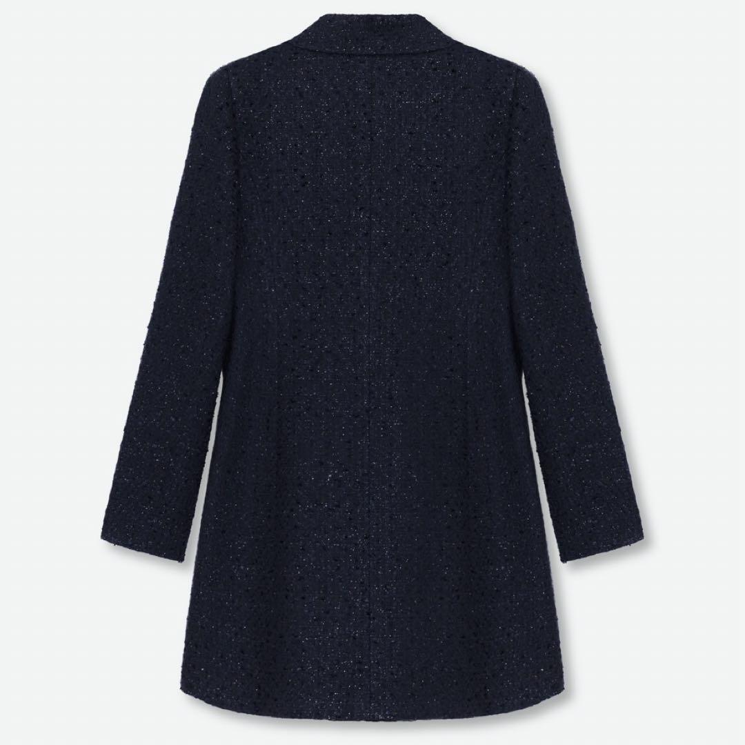 美品 ルネ Rene ツイードロングジャケット ネイビー 36号
