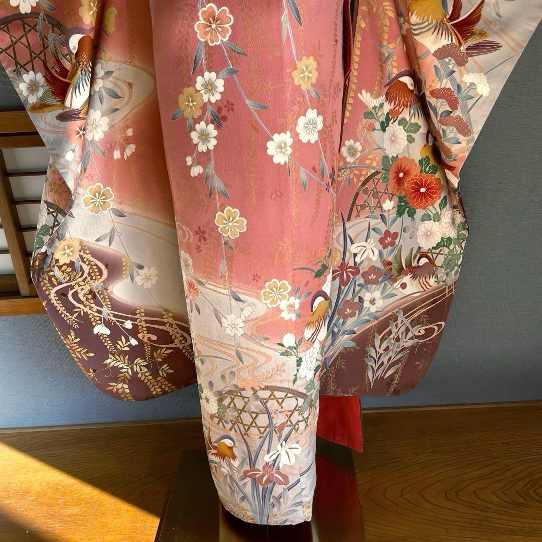 振袖フルセット　刺繍　暈し染め友禅　成人式振袖　振袖　裄丈68 ピンク