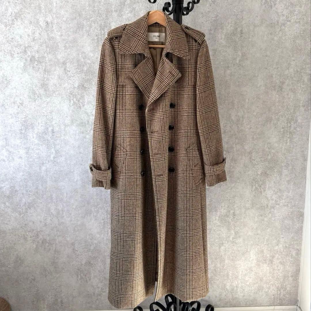 CELINE トレンチコート ウール100% チェック 36