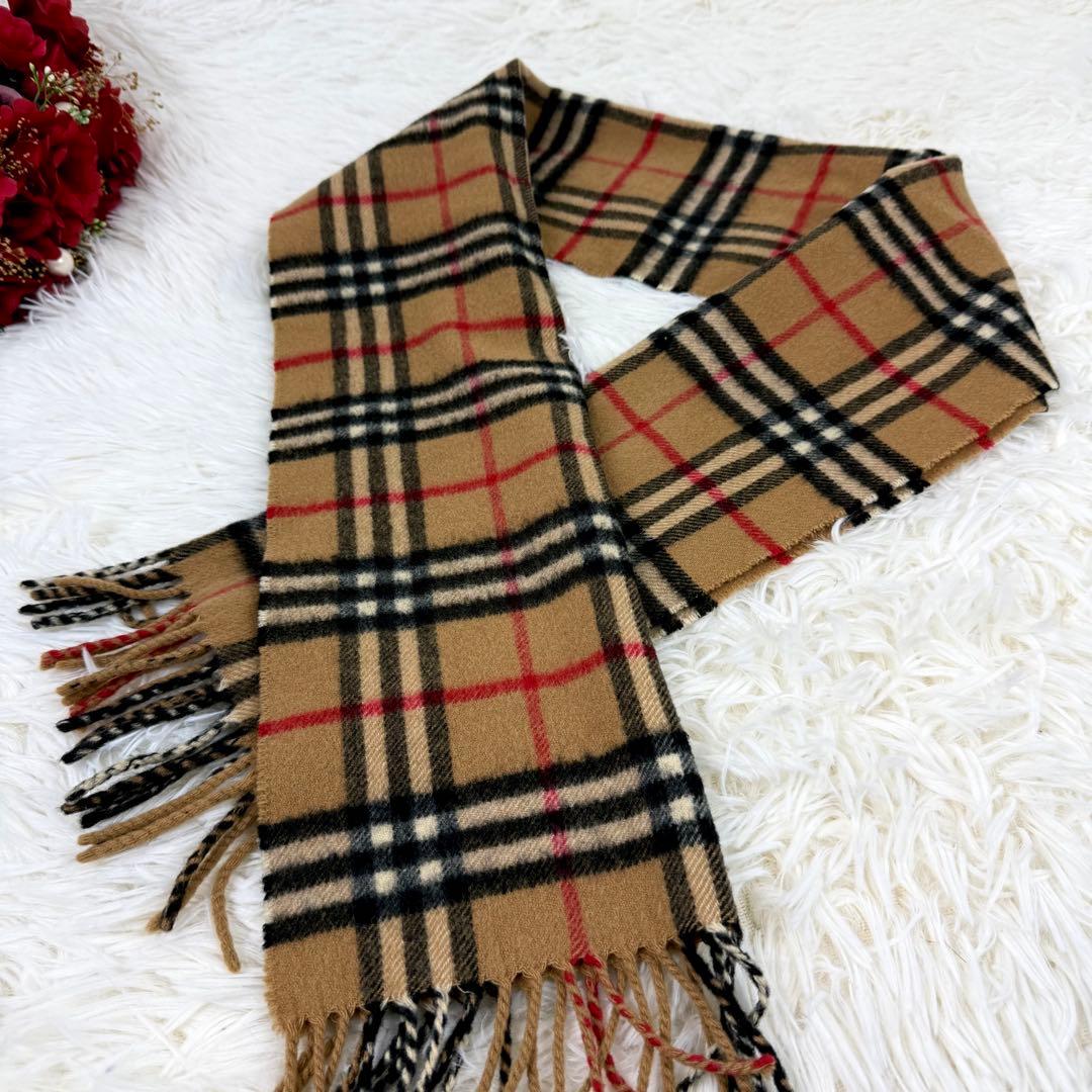 美品☆バーバリー ヴィンテージ ノバチェック カシミヤ マフラー ベージュ英国製