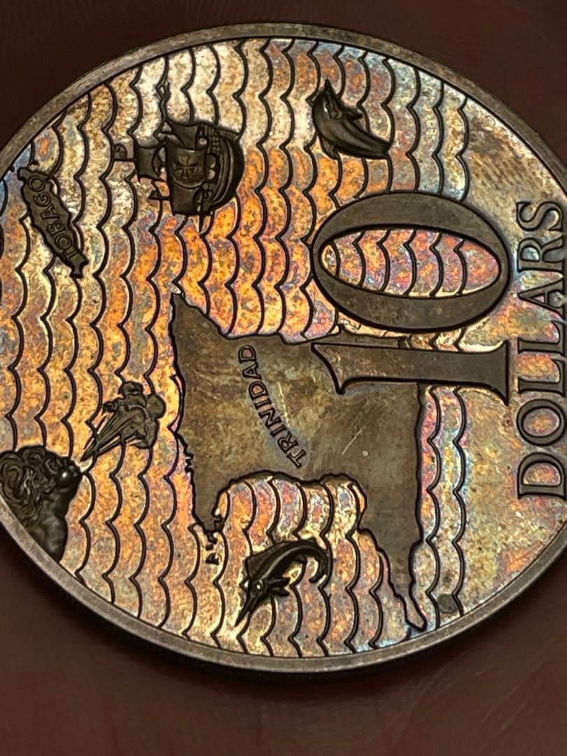 極美品トーン　1972年　トリニダード・トバゴ　10ドル　プルーフ　大型銀貨