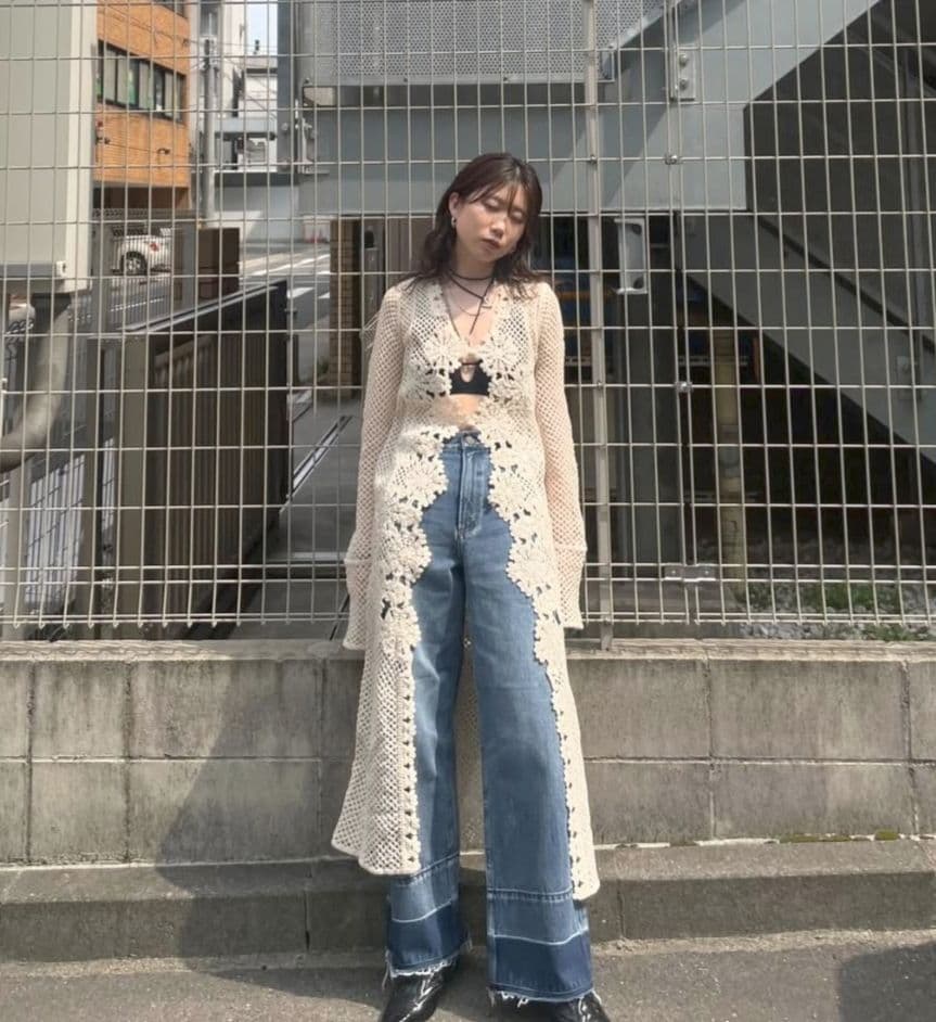 新品タグ付 CROCHET LIKE FLOWER LONG TOP ameri
