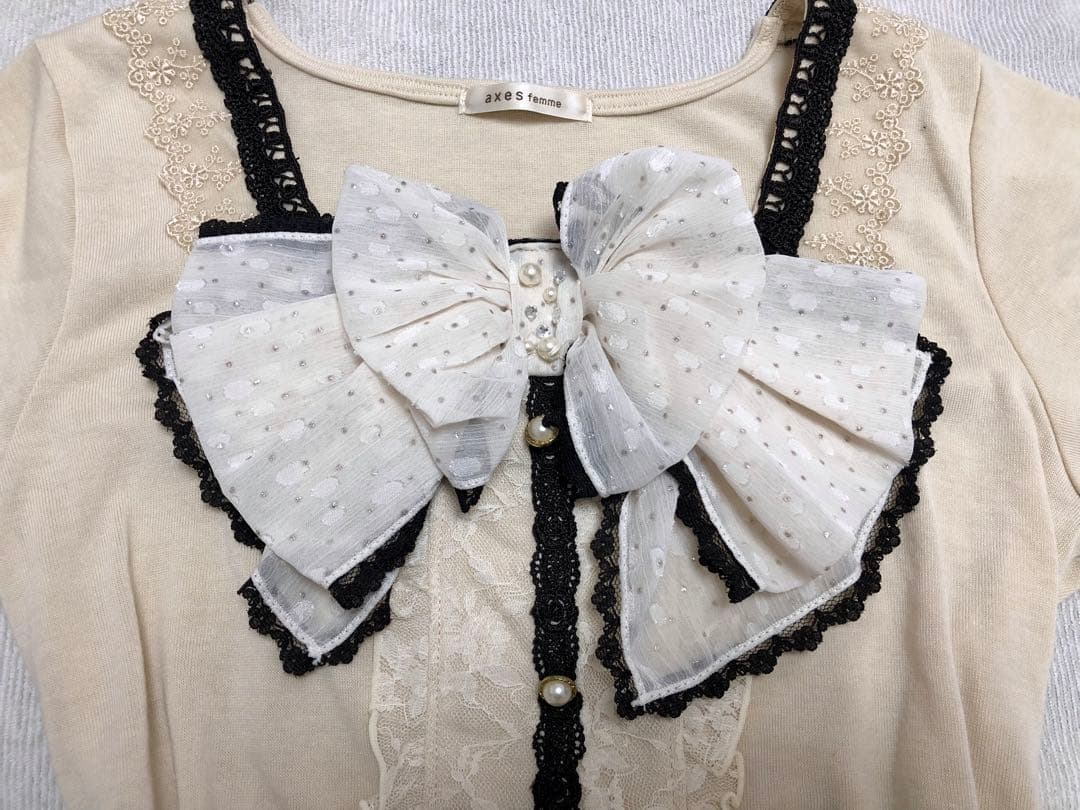 axes femmeビッグリボントップス　ドット　リズリサ姫系　重ね着風半袖