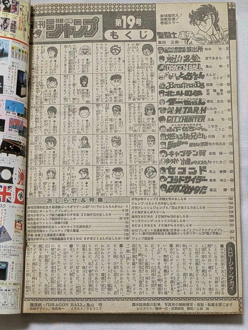 週刊少年ジャンプ 1988年 19号 表紙 DRAGON BALL 天下一武道会