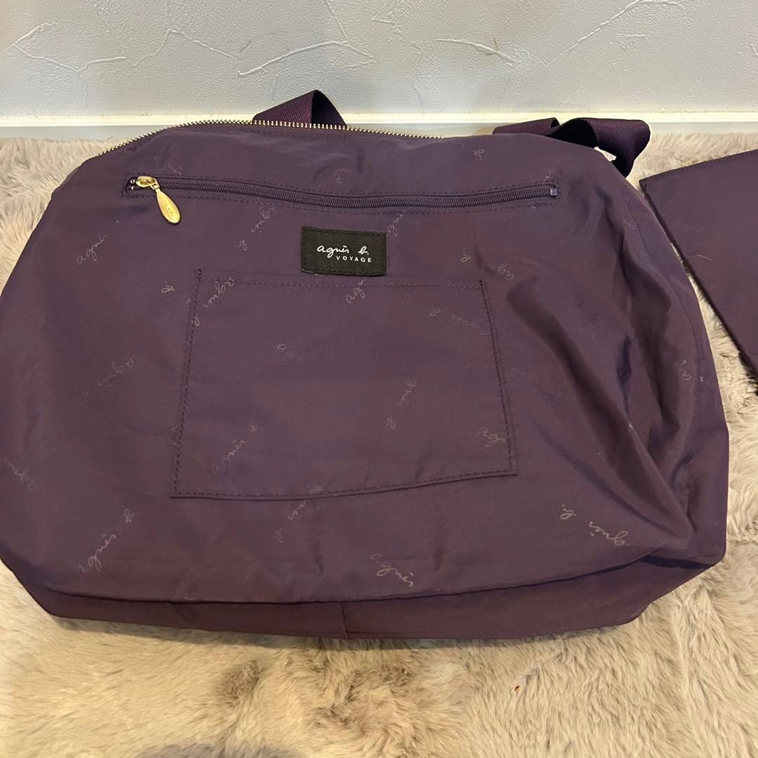 美品 agnes b. 2Way ボストンバッグ 南京錠 チャーム 紫 パープル