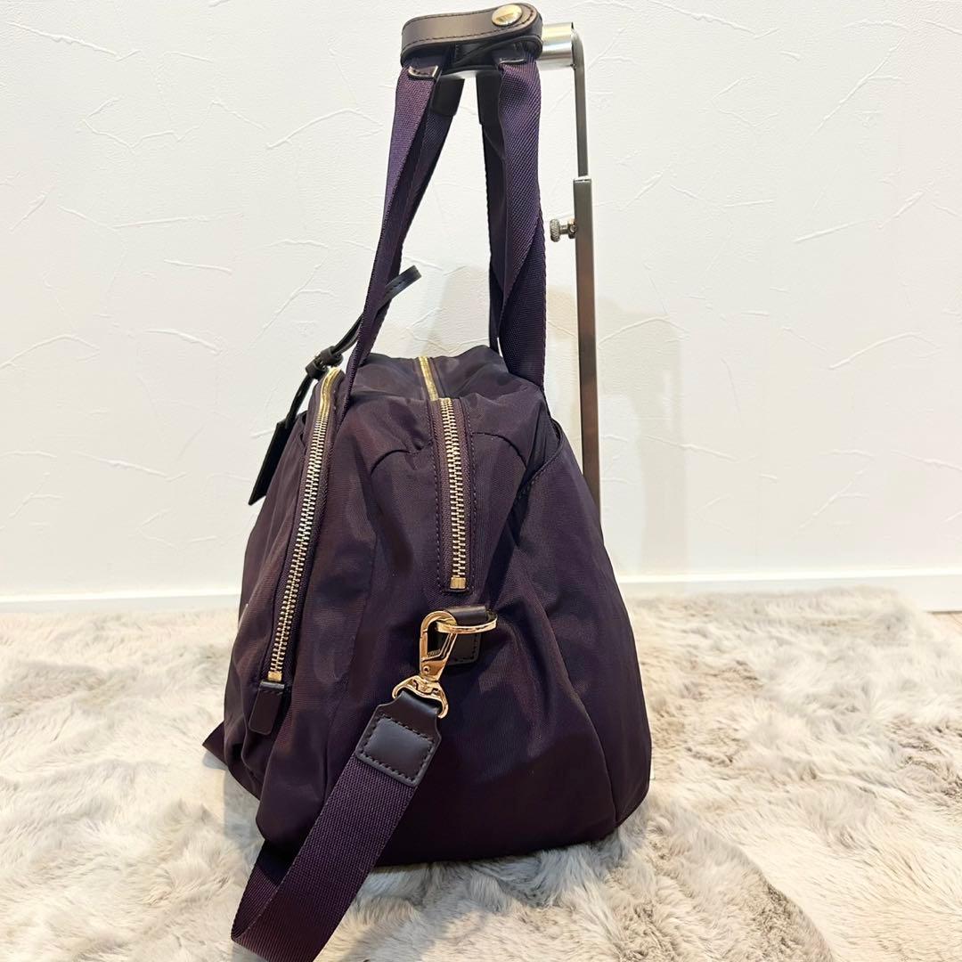美品 agnes b. 2Way ボストンバッグ 南京錠 チャーム 紫 パープル