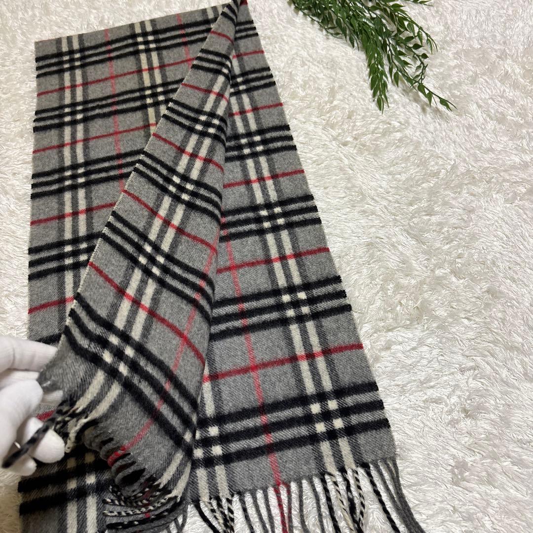 美品 BURBERRY マフラー カシミヤ100グレー ノバチェック 英国製