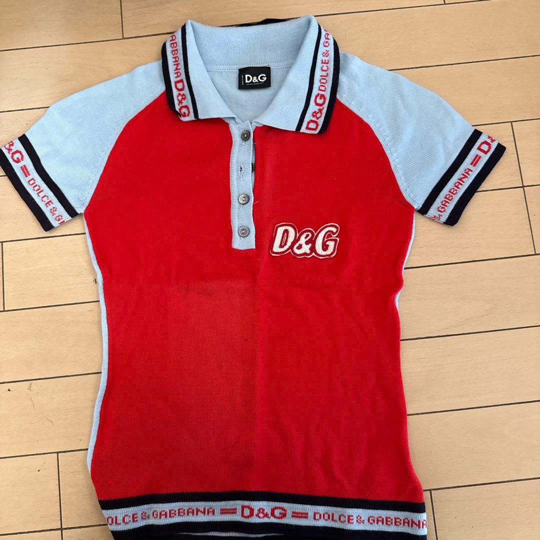 D&G 半袖ポロシャツ 24/38 赤/青