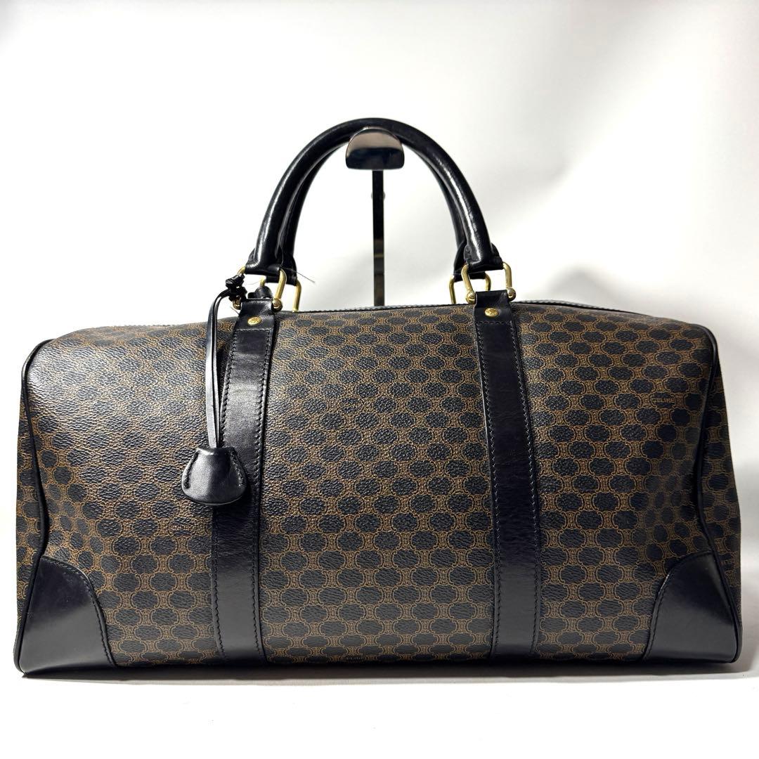 CELINE セリーヌ 黒マカダム トリオンフ ボストンバッグ PVC レザー