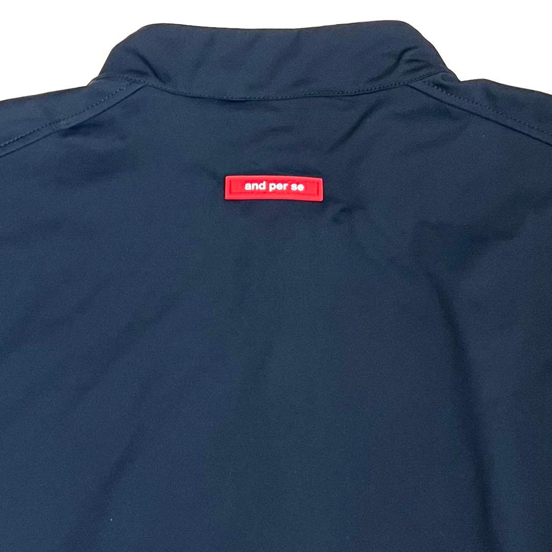 【and per se】 メンズ ジップ スタンドカラー ドライシャツ 紺 L