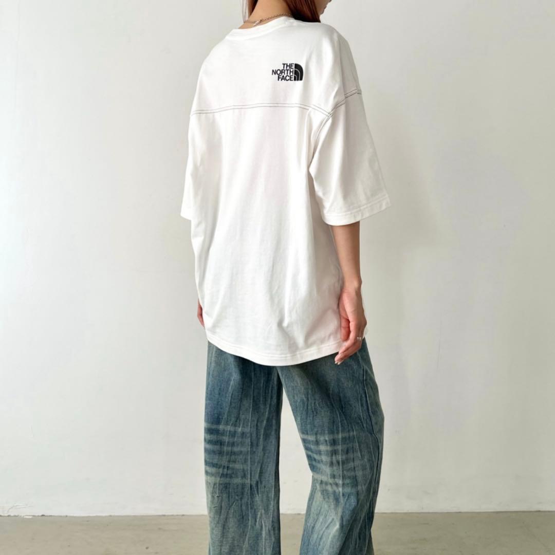 【韓国限定】男女兼用 ノースフェイス ロゴ ステッチ Tシャツ ホワイト　XL
