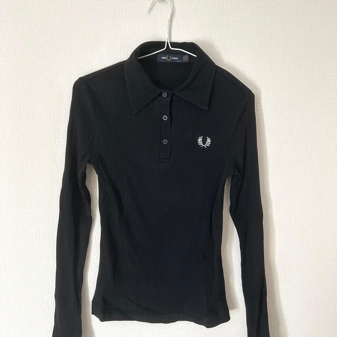 【美品】FRED PERRY リブロングスリーブポロシャツ　ブラック