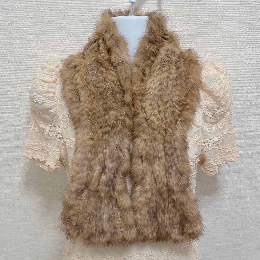 美品★ロシアンセーブル編み込みフリルマフラー