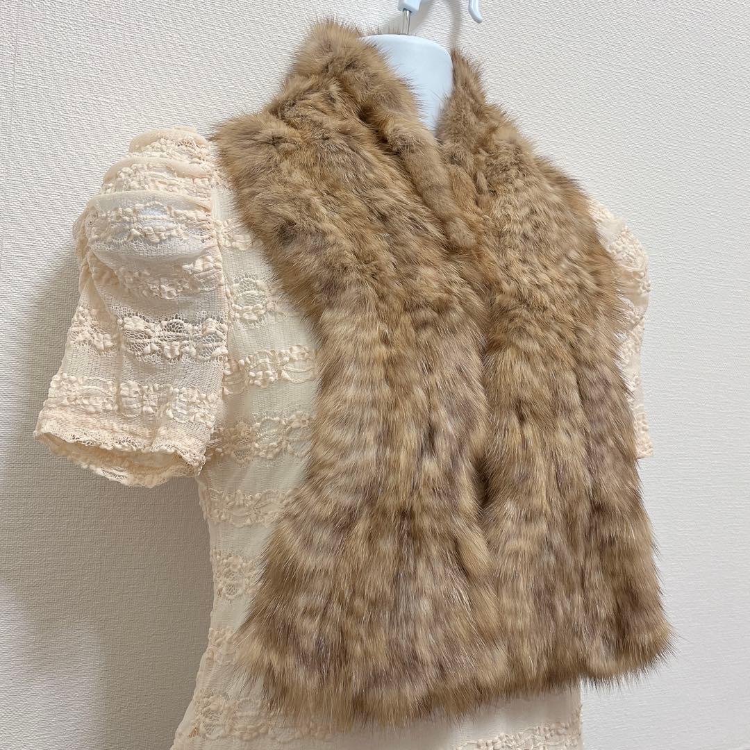 美品★ロシアンセーブル編み込みフリルマフラー