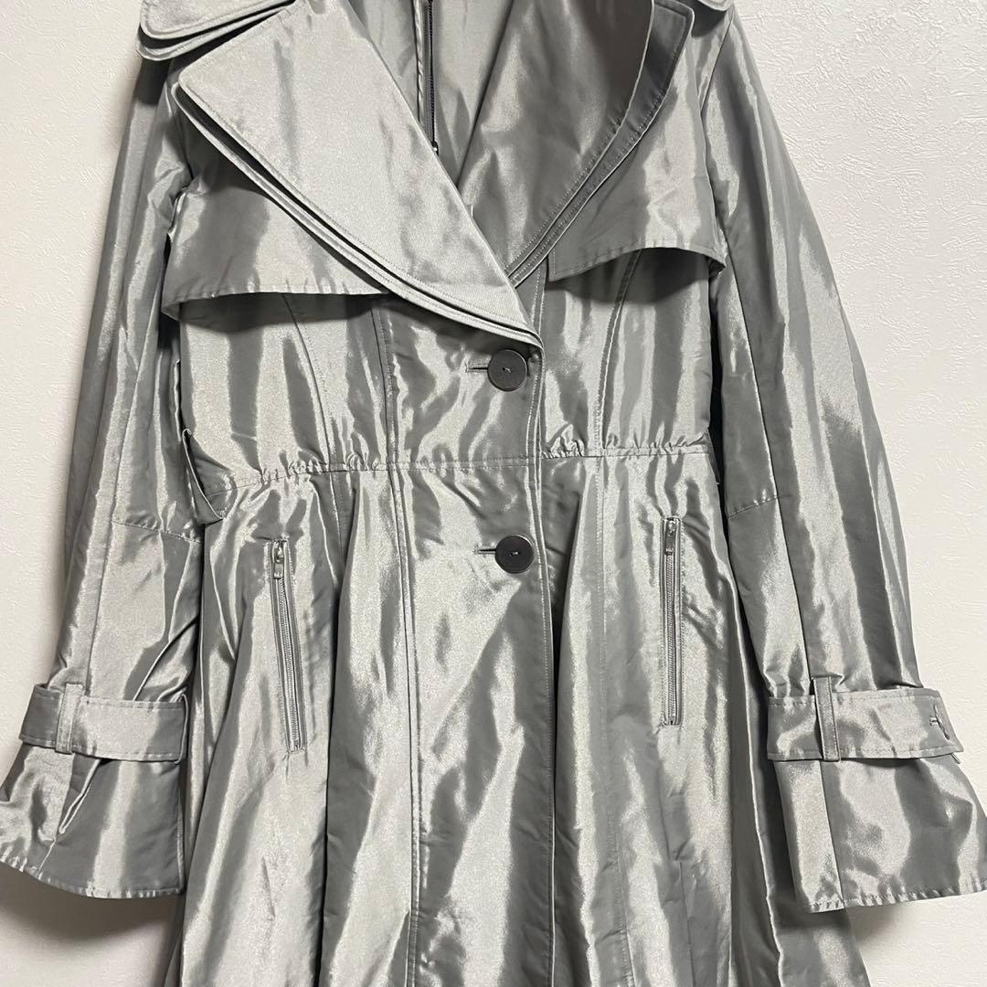 【ビギ　bw】【L】40 ロングコート　光沢　高級　タグ付　シルバー　美品