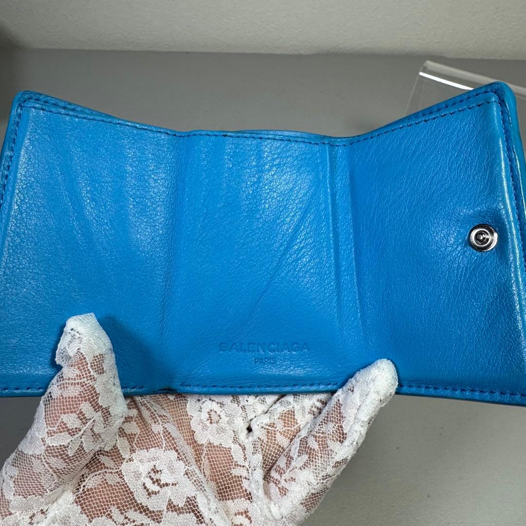 藤*歩様 BALENCIAGA バレンシアガ 三つ折り財布 ブルー ミニウォレッ