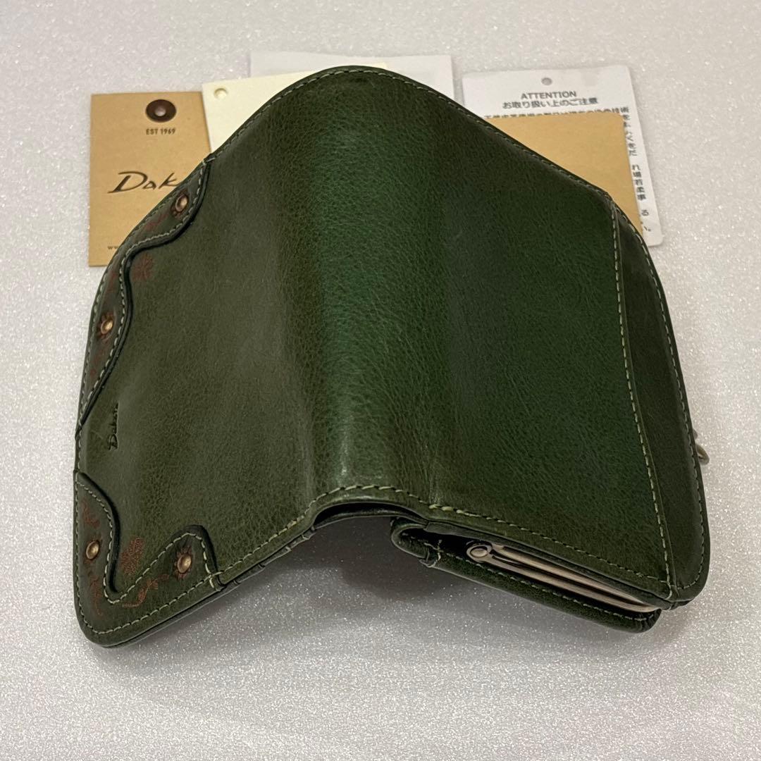 新品　ダコタ　Dakota がま口　二つ折り財布　マーゴット　グリーン　本革