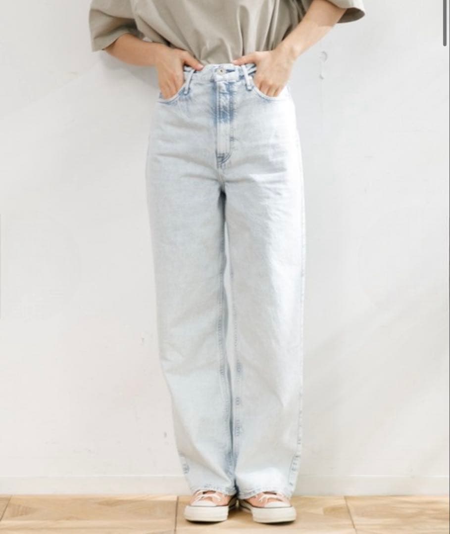 極美品 24 アッパーハイツ ニース アイスブルー ワイドストレートデニムパンツ