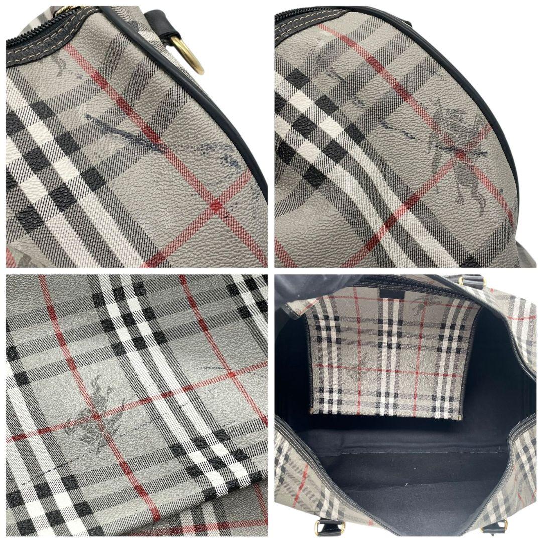 バーバリー　ボストンバッグ　グレー　ノバチェック　ホースロゴ　2way　X