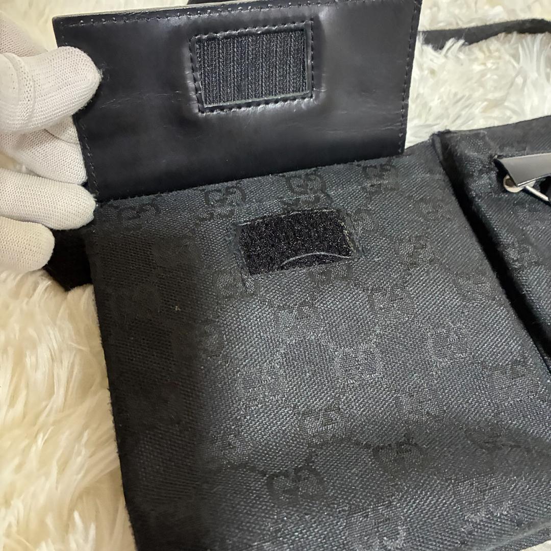 GUCCI ウエストポーチ ボディバッグ GG柄 キャンバス ブラック