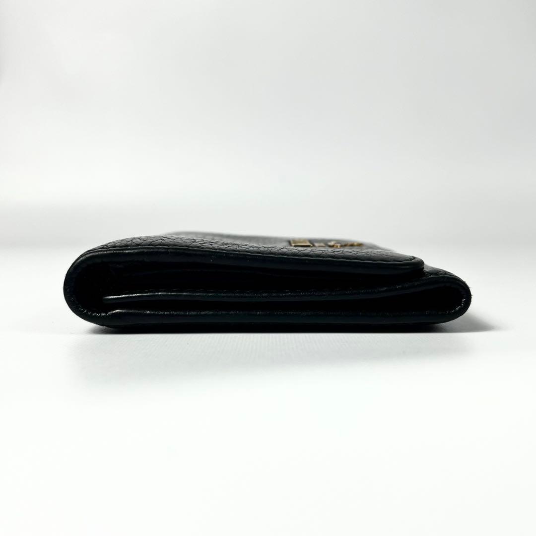 希少✨プラダ 三つ折り財布 ヴィッテログレイン レザー ロゴ金具 ブラック