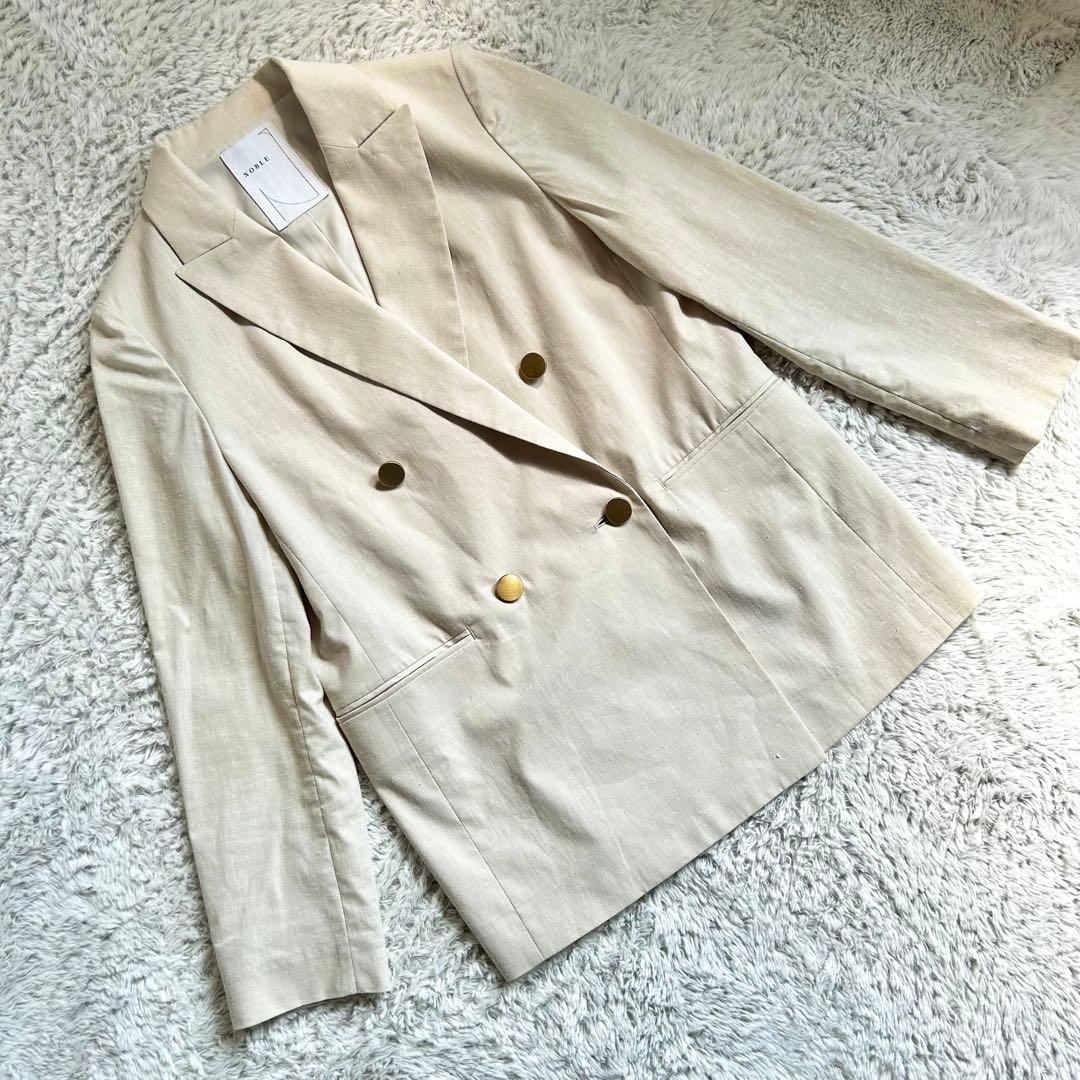 Noble 麻ストレッチピークドラペルダブルジャケット