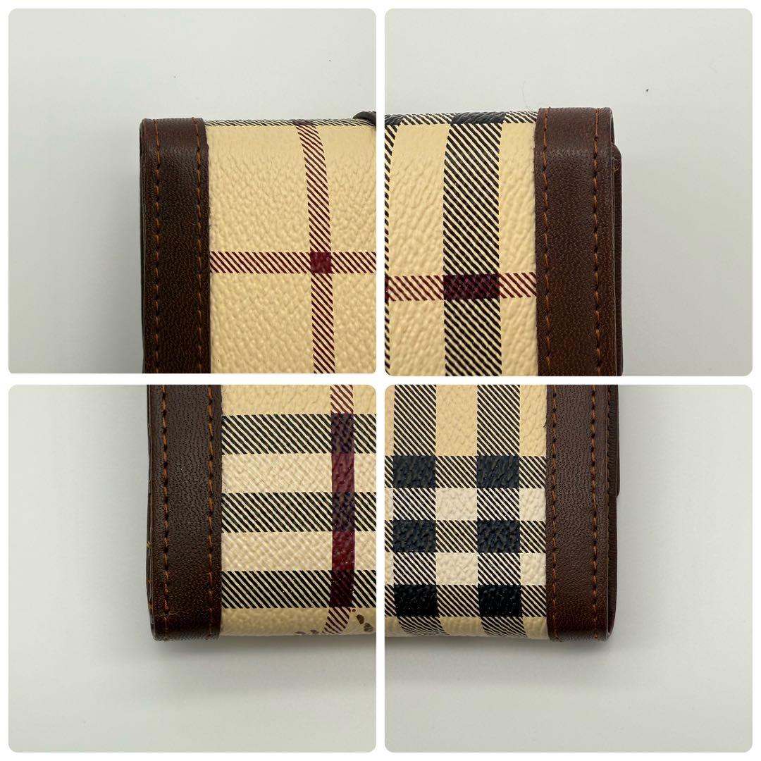 【美品】バーバリーロンドン 折り財布 ノバチェック レザー ホースロゴ