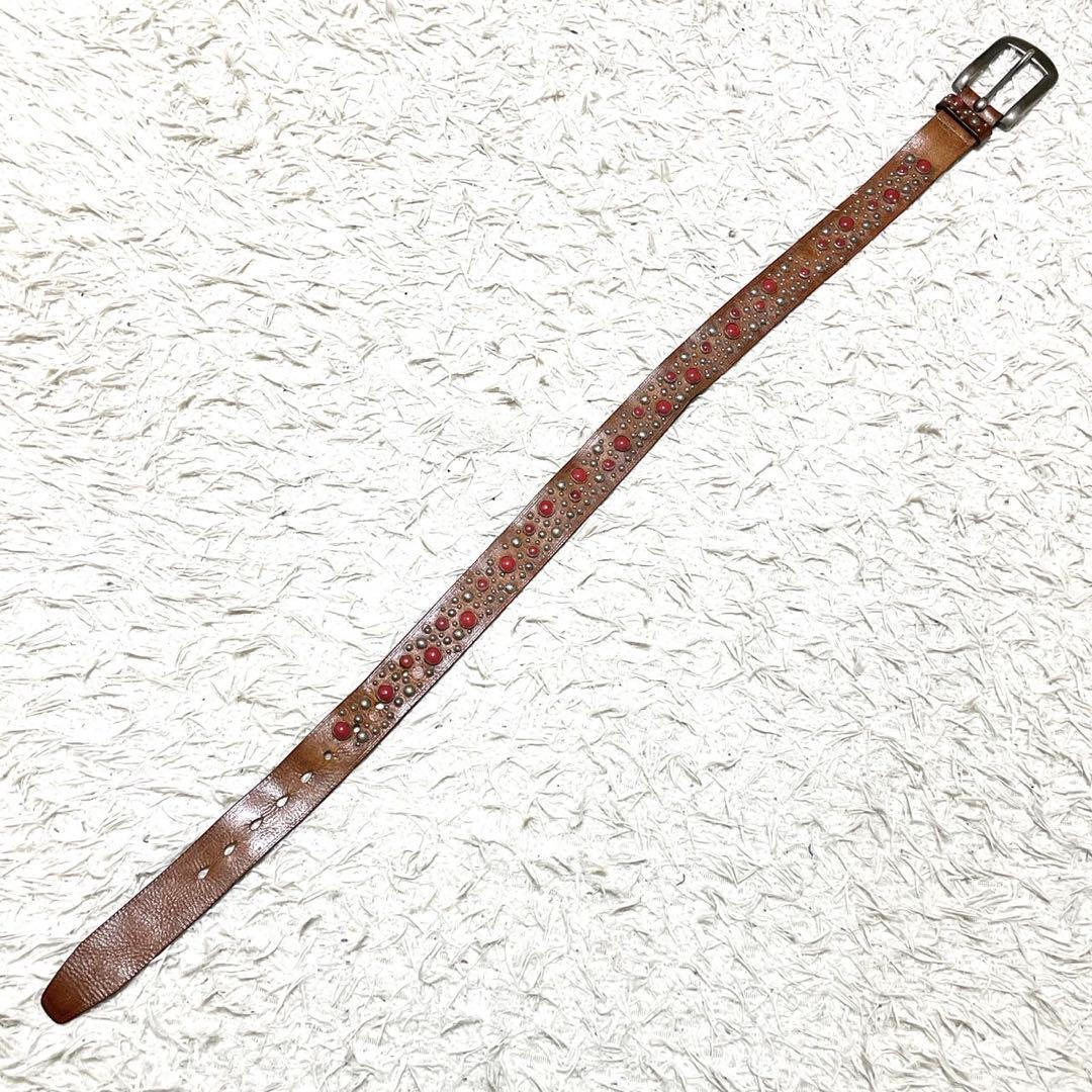 美品● ディースクエアード ベルト スタッズ ブラウン レザー