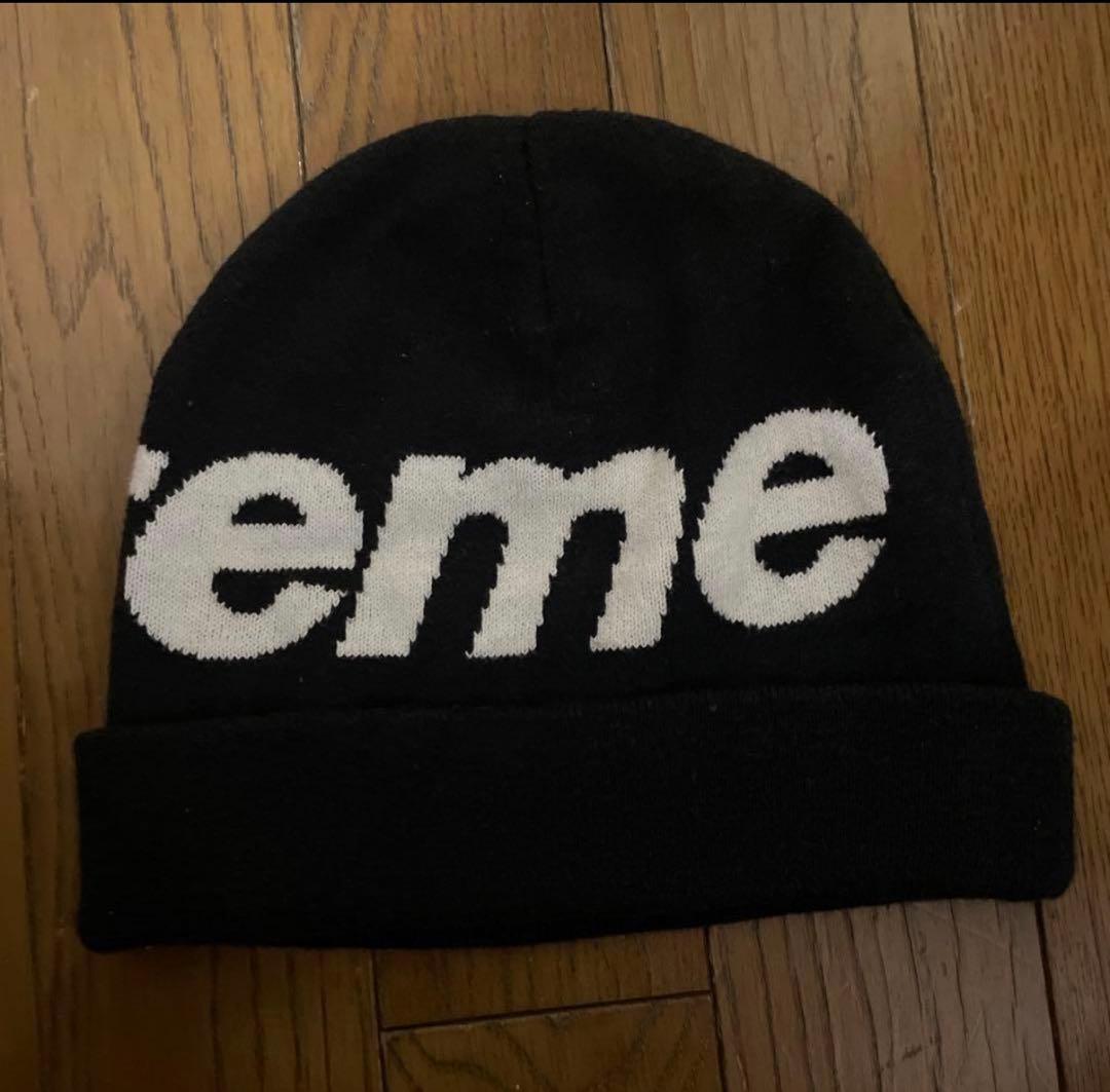Supremeビッグロゴ ニットビーニー ブラック
