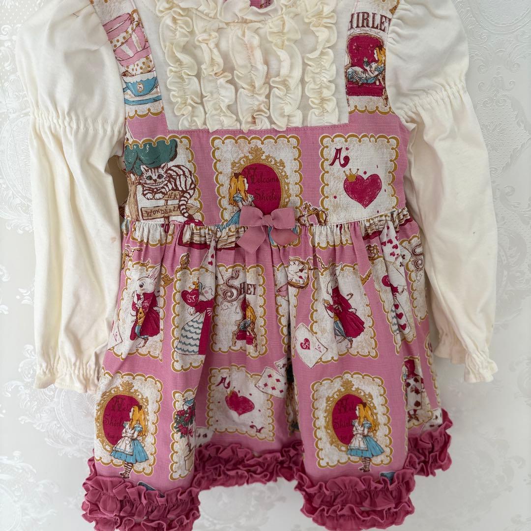 シャーリーテンプル♡美品♡アリス絵本プリント♡長袖ワンピース♡90センチ